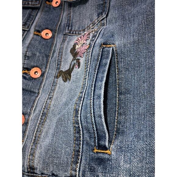 Cavalini Floral Patch Embroidery Medium Wash Denim Jean Jacket - Size SMALL - Picture 6 of 8